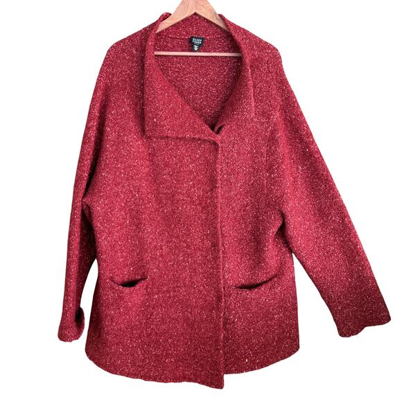 Eileen Fisher Alpaca Cardigan 3X Red Sweater Wrap Nubby Knit Cozy Lounge Luxe - Picture 1 of 7